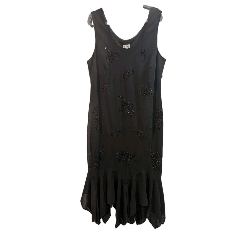 R&M Richards dress 22W Black Mermaid Hem Embellished Sleeveless Whimsygoth Maxi